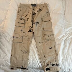Reese Cooper Beige Cargo Pants with Black Details